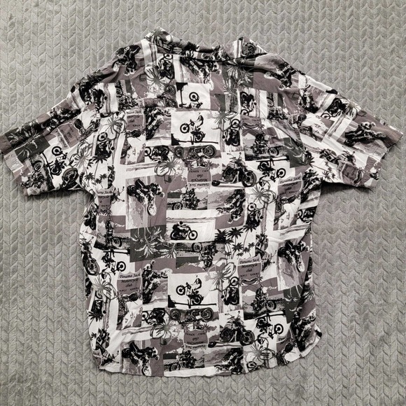Panama Jack Motorcycle Club Maui Mens XL Camp Hawaiian Gray Black‎ 100% Rayon - Picture 6 of 7